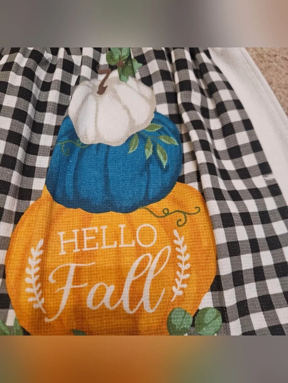 2 Handcrafted Potholders Attached To Towels | Teal, White + Black | Hello Fall